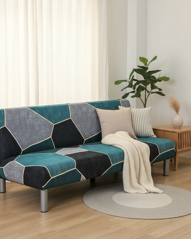 Housse de clic clac Géométrique Bleu Canard Gris – Protection canapé convertible – Photo Variation 1