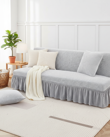 Housse de clic clac grise pointillée jupe – Protection canapé convertible – Photo Variation 1