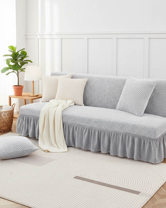 Housse de clic clac grise pointillée jupe – Protection canapé convertible – Photo Variation 1