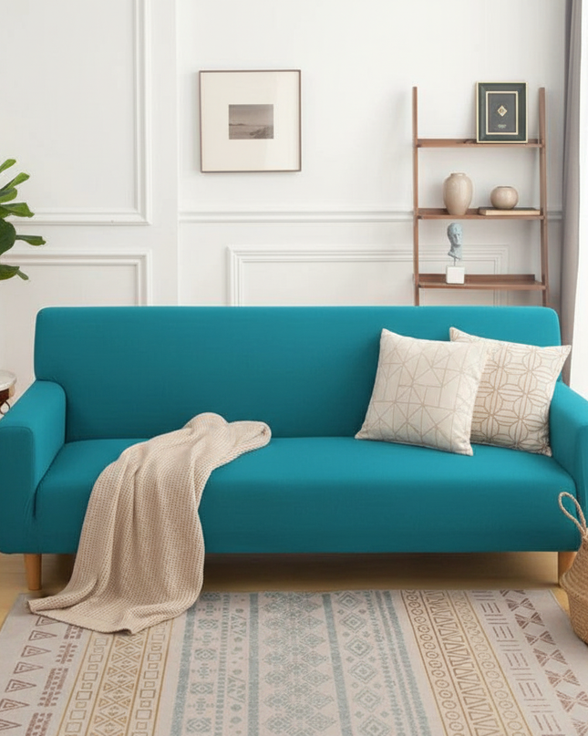 Housse de clic clac extensible bleu canard – Protection canapé convertible – Photo Variation 1