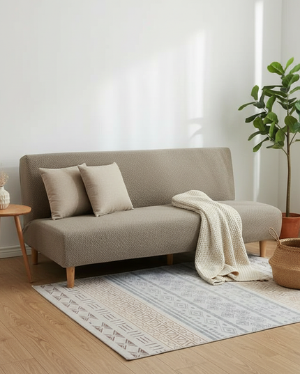 Housse de clic clac jacquard taupe élastique – Protection canapé convertible – Photo Variation 1