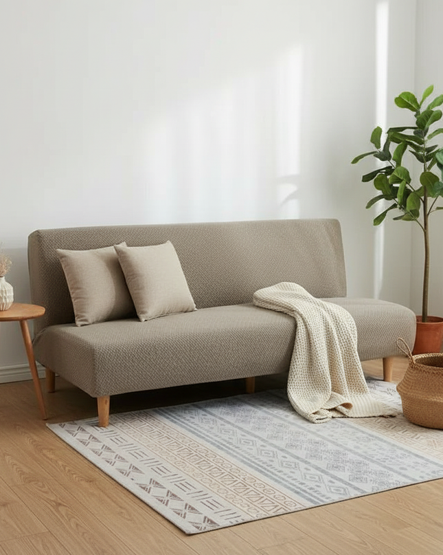 Housse de clic clac jacquard taupe élastique – Protection canapé convertible – Photo Variation 1