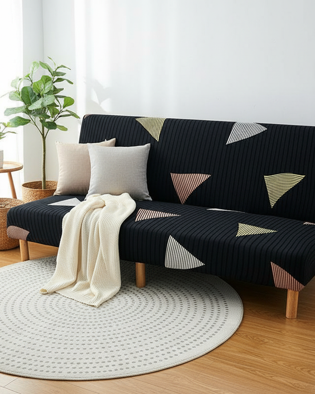 Housse de clic clac géométrique noire triangles – Protection canapé convertible – Photo Variation 1