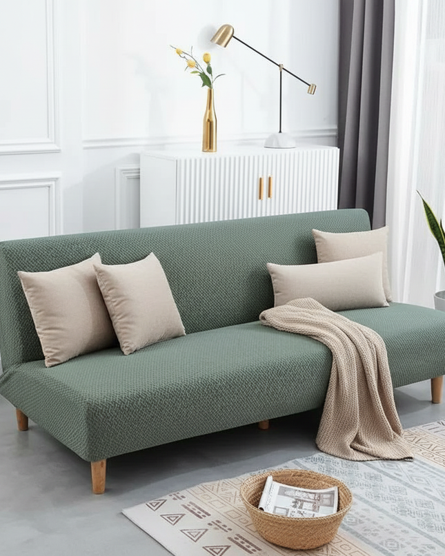Housse de clic clac jacquard vert élastique – Protection canapé convertible – Photo Variation 1