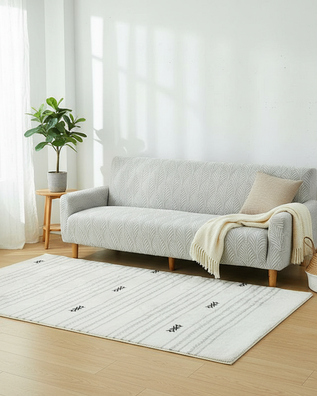 Housse de clic clac motif feuilles gris – Protection canapé convertible – Photo Variation 1