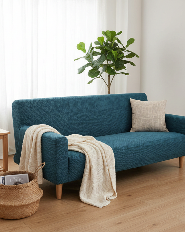 Housse de clic clac bleu canard jacquard – Protection canapé convertible – Photo Variation 1