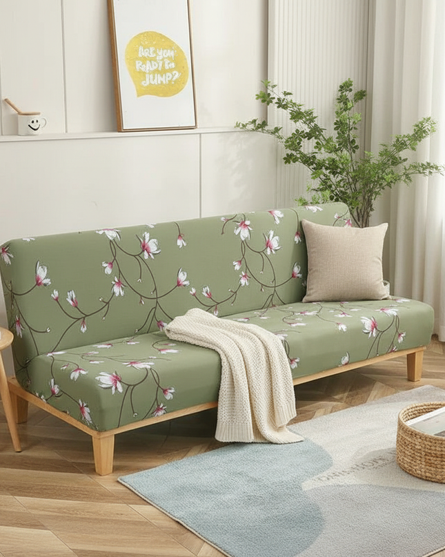 Housse de clic clac vert imprimé fleurs – Protection canapé convertible – Photo Variation 1