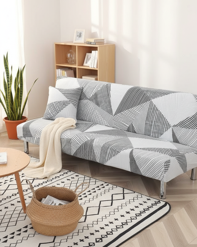 Housse de clic clac géométrique noir blanc – Protection canapé convertible – Photo Variation 1