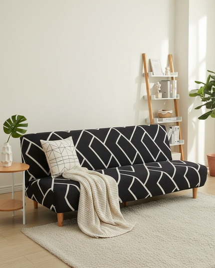 Housse de clic clac noire motifs géométriques – Protection canapé convertible – Photo Variation 1