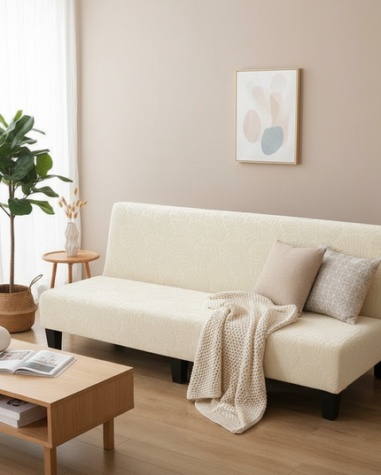 Housse de clic clac extensible crème feuilles – Protection canapé convertible – Photo Variation 1
