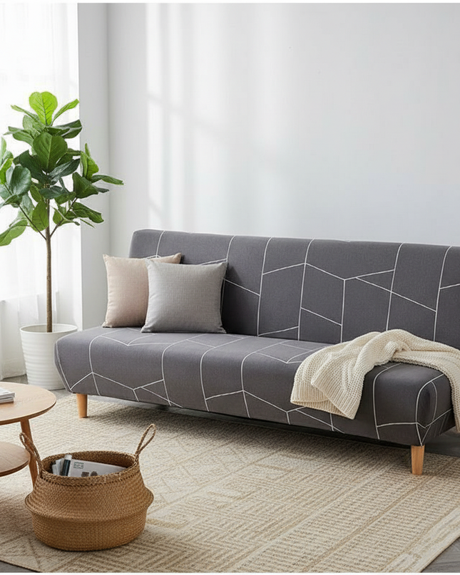 Housse de clic clac spandex anthracite géométrique – Protection canapé convertible – Photo Variation 1