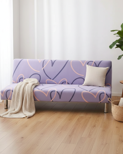 Housse de clic clac motif cœurs lavande – Protection canapé convertible – Photo Variation 1