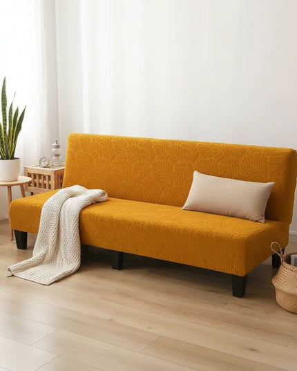 Housse de clic clac ocre feuillage extensible – Protection canapé convertible – Photo Variation 1