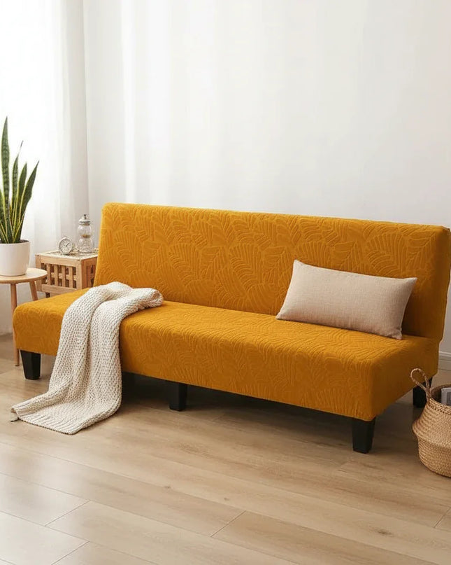 Housse de clic clac ocre feuillage extensible – Protection canapé convertible – Photo Variation 1