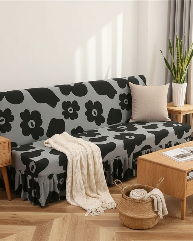 Housse de clic clac imprimé floral gris – Protection canapé convertible – Photo Variation 1