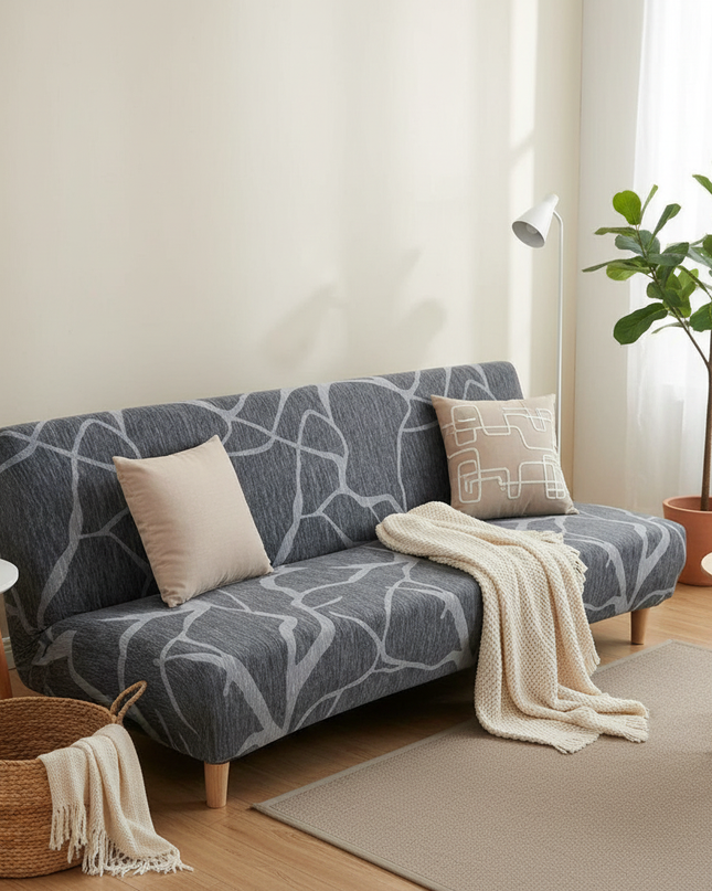 Housse de clic clac gris lignes modernes – Protection canapé convertible – Photo Variation 1