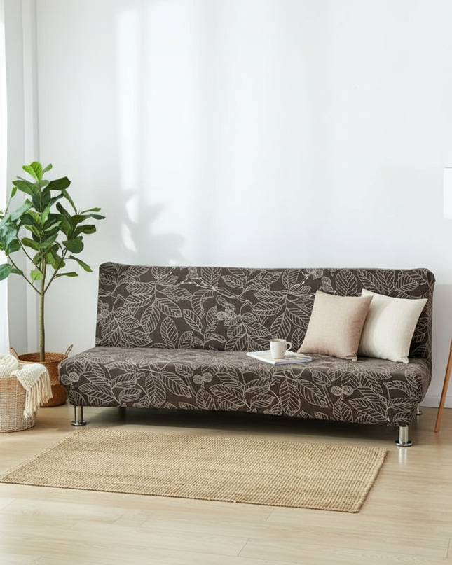 Housse de clic clac élastique marron feuilles – Protection canapé convertible – Photo Variation 1