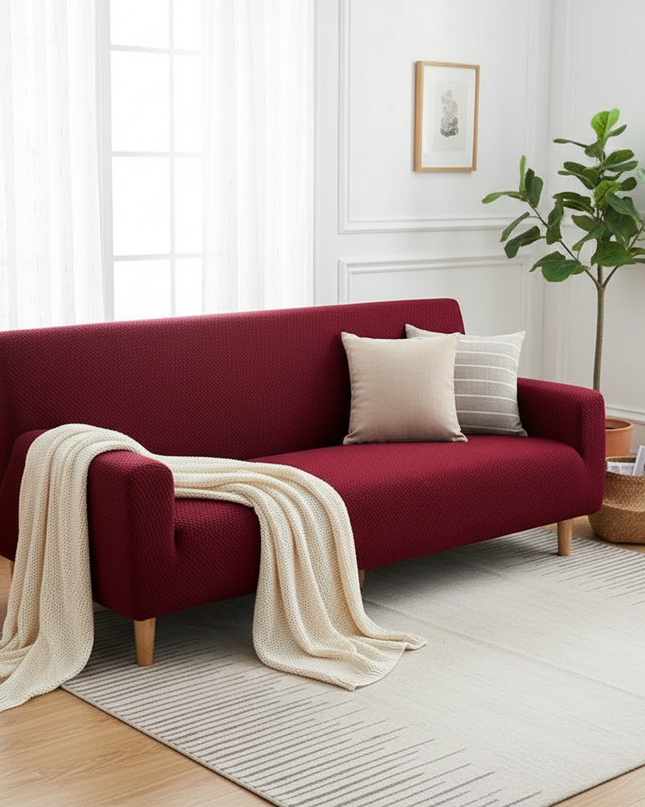 Housse de clic clac Jacquard Bordeaux Élastique – Protection canapé convertible – Photo Variation 1