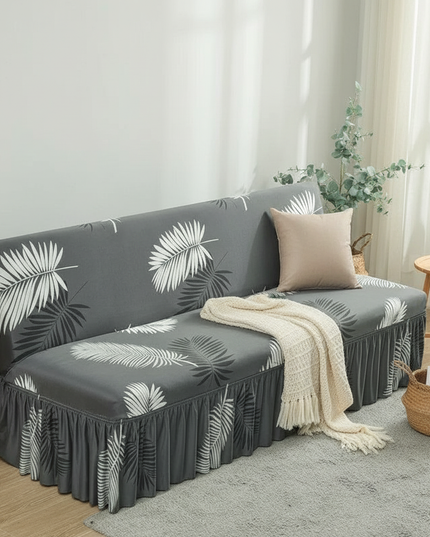 Housse de clic clac gris feuilles volant – Protection canapé convertible – Photo Variation 1