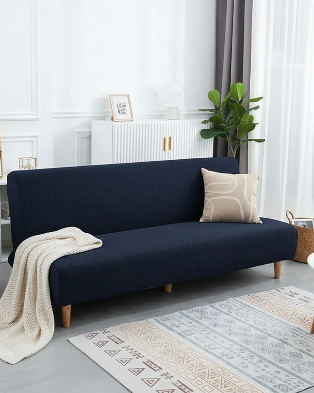 Housse de clic clac bleu marine jacquard – Protection canapé convertible – Photo Variation 1