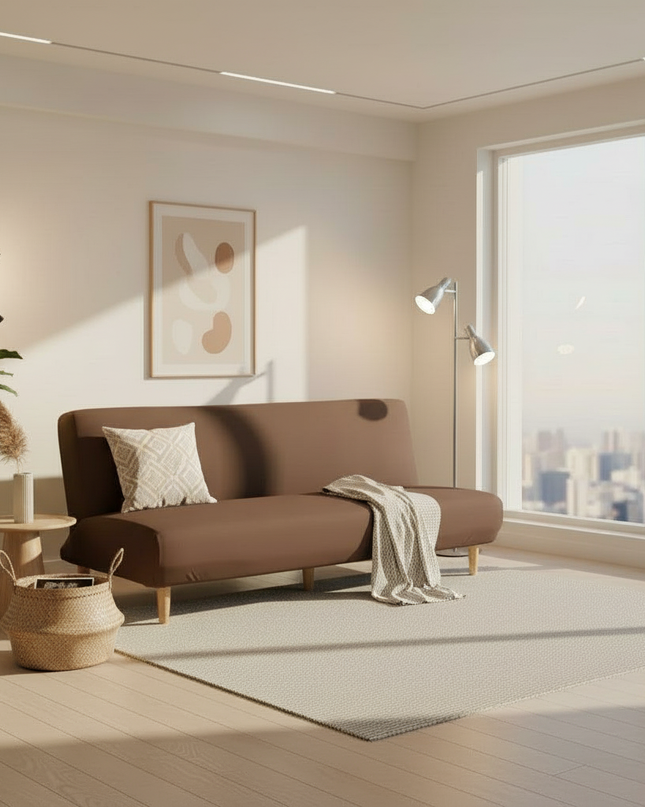 Housse de clic clac marron stretch – Protection canapé convertible – Photo Variation 1