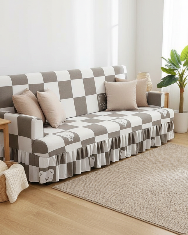Housse de clic clac Carreaux Oursons – Protection canapé convertible – Photo Variation 1