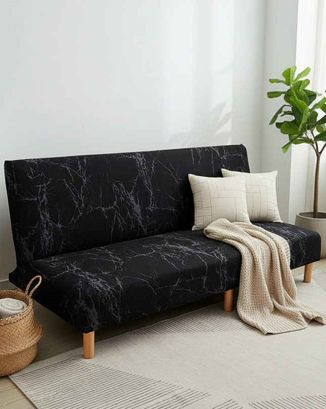 Housse de clic clac noire marbre – Protection canapé convertible – Photo Variation 1