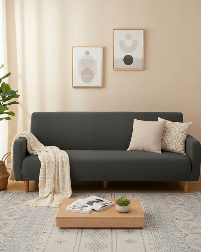 Housse de clic clac sans accoudoirs gris anthracite – Protection canapé convertible – Photo Variation 1