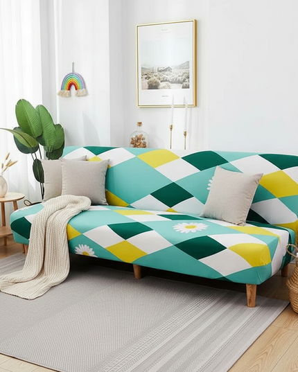 Housse de clic clac Élastique Turquoise Pâquerettes – Protection canapé convertible – Photo Variation 1