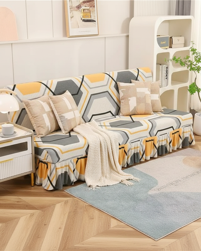 Housse de clic clac géométrique jaune gris – Protection canapé convertible – Photo Variation 1