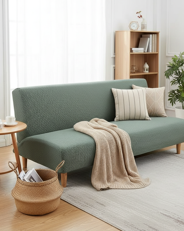 Housse de clic clac vert sauge jacquard – Protection canapé convertible – Photo Variation 1
