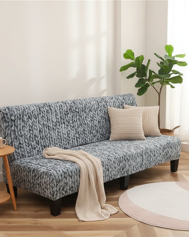 Housse de clic clac motif tricoté gris – Protection canapé convertible – Photo Variation 1
