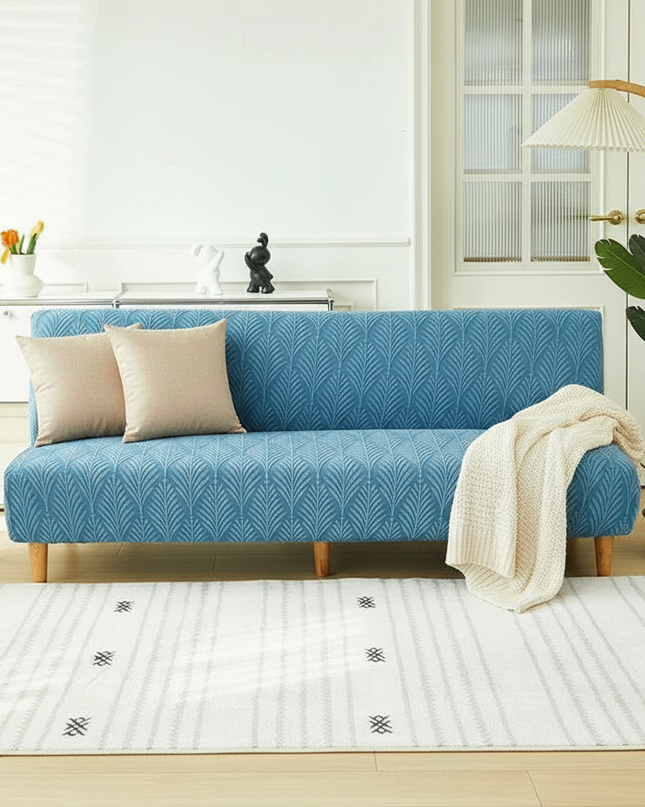 Housse de clic clac bleu canard feuilles – Protection canapé convertible – Photo Variation 1