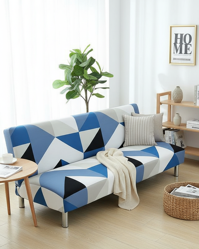 Housse de clic clac imprimé floral bleu – Protection canapé convertible – Photo Variation 1