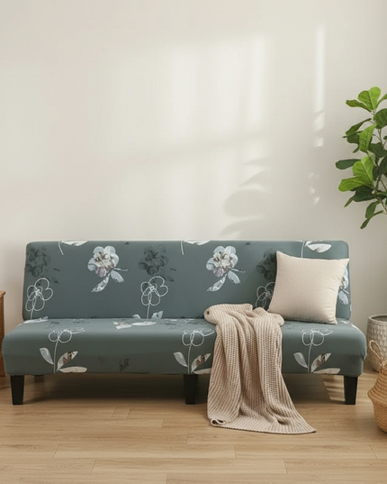 Housse de clic clac fleurie verte stretch – Protection canapé convertible – Photo Variation 1