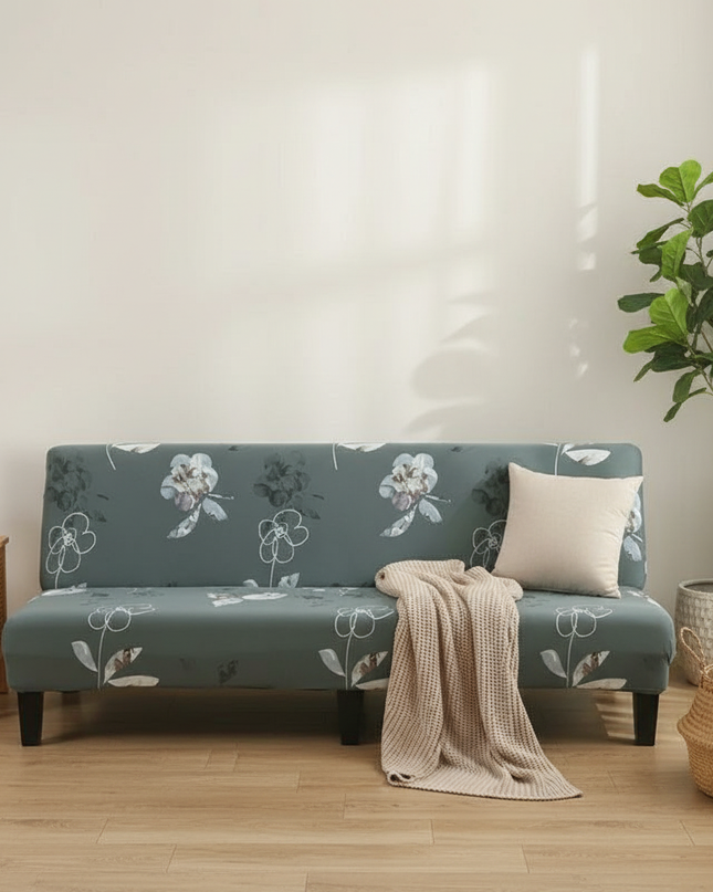 Housse de clic clac fleurie verte stretch – Protection canapé convertible – Photo Variation 1