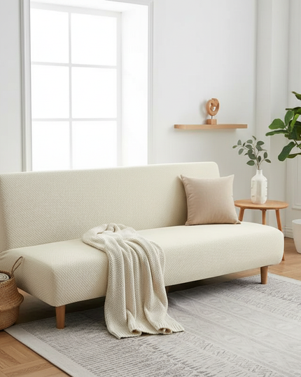 Housse de clic clac jacquard extensible crème – Protection canapé convertible – Photo Variation 1