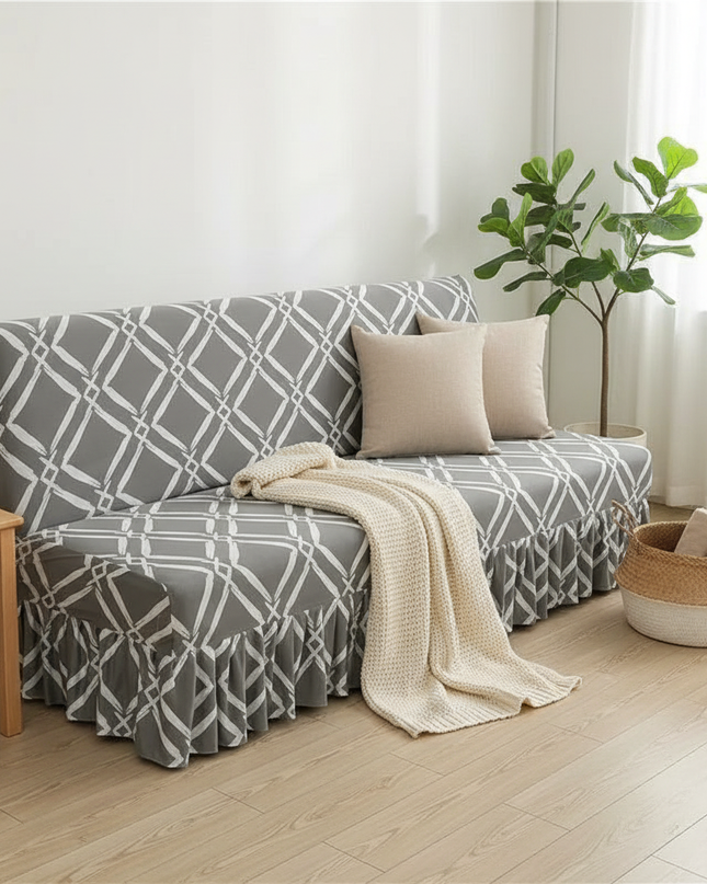 Housse de clic clac gris motifs géométriques – Protection canapé convertible – Photo Variation 1