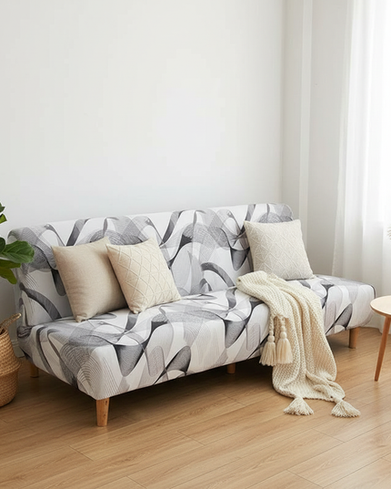 Housse de clic clac extensible ondes grises – Protection canapé convertible – Photo Variation 1