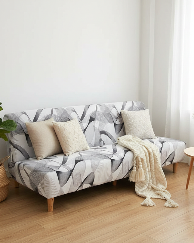 Housse de clic clac extensible ondes grises – Protection canapé convertible – Photo Variation 1