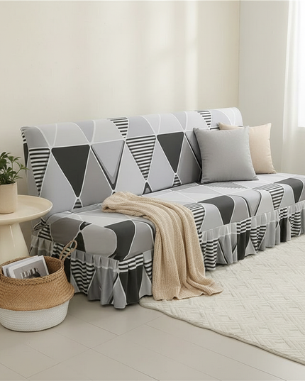 Housse de clic clac gris géométrique volants – Protection canapé convertible – Photo Variation 1