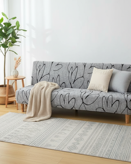 Housse de clic clac motifs gris extensible – Protection canapé convertible – Photo Variation 1