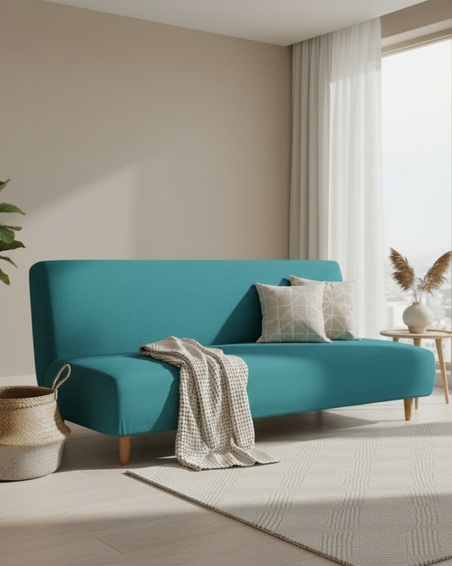 housse clic clac turquoise – Protection canapé convertible – Photo Variation 1
