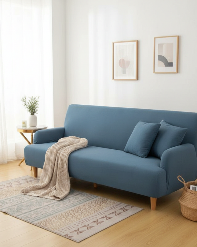 Housse de clic clac bleu canard extensible – Protection canapé convertible – Photo Variation 1