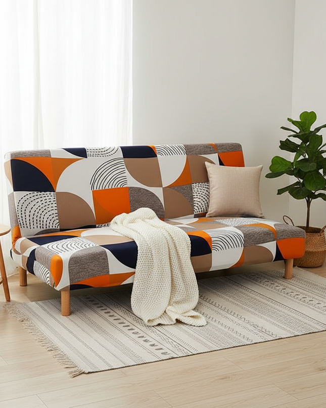 Housse de clic clac géométrique multicolore design – Protection canapé convertible – Photo Variation 1