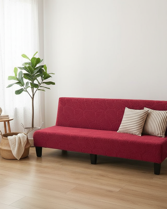 Housse de clic clac bordeaux stretch feuilles – Protection canapé convertible – Photo Variation 1