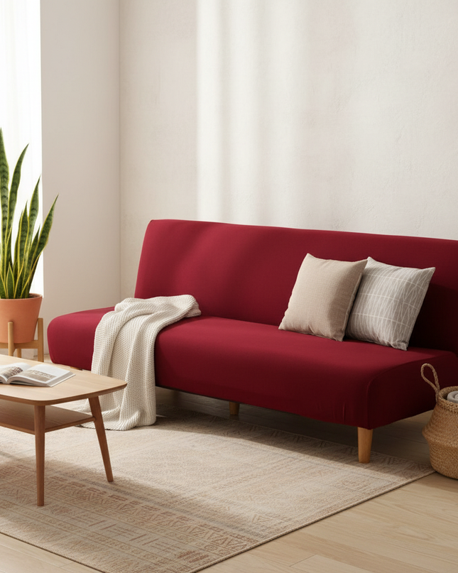 Housse de clic clac bordeaux sans accoudoirs. – Protection canapé convertible – Photo Variation 1