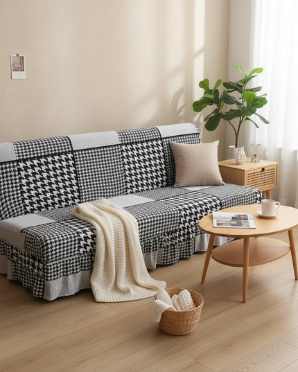 Housse de clic clac pied-de-poule jupe extensible. – Protection canapé convertible – Photo Variation 1