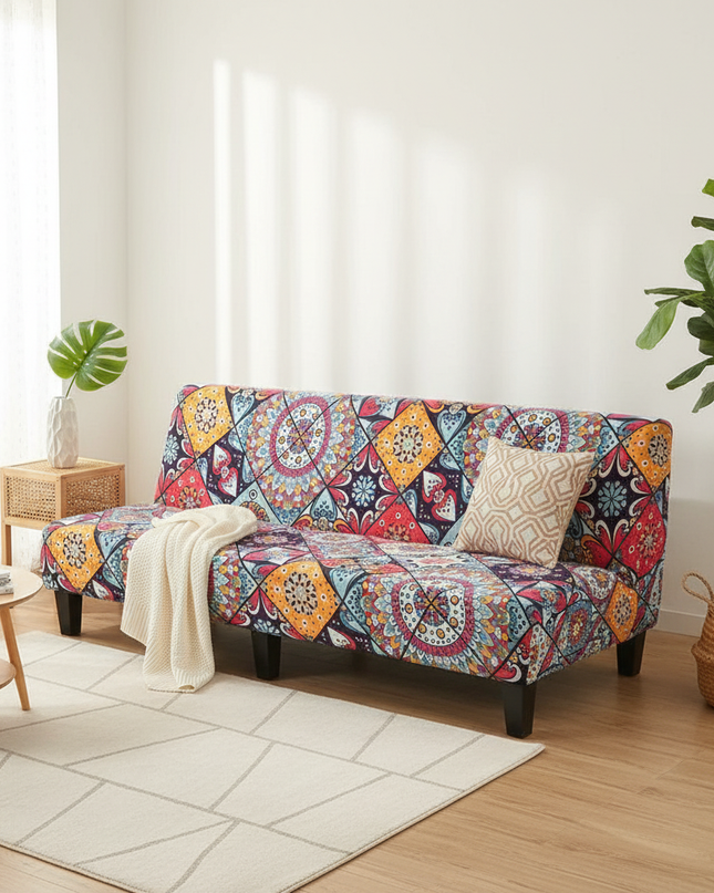 Housse de clic clac motifs mandalas colorés – Protection canapé convertible – Photo Variation 1
