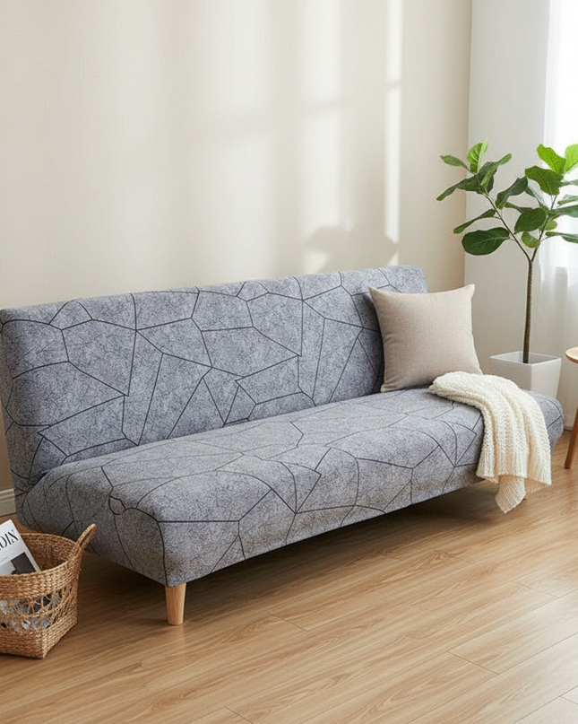 Housse de clic clac grise géométrique – Protection canapé convertible – Photo Variation 1